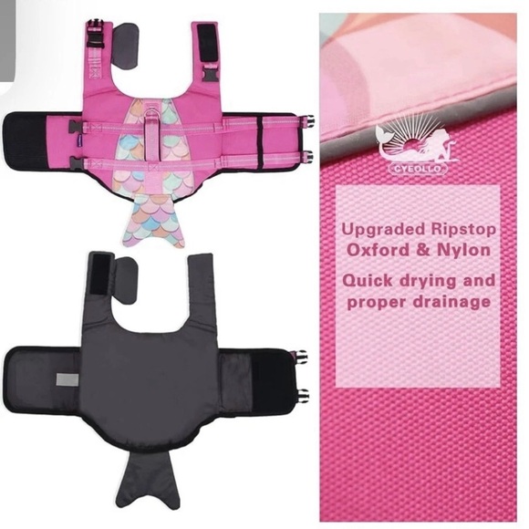 Cyeollo Dog Life Jacket Printed Dog Life Mermaid Vest for Swimming Adjustable.. - Picture 3 of 12